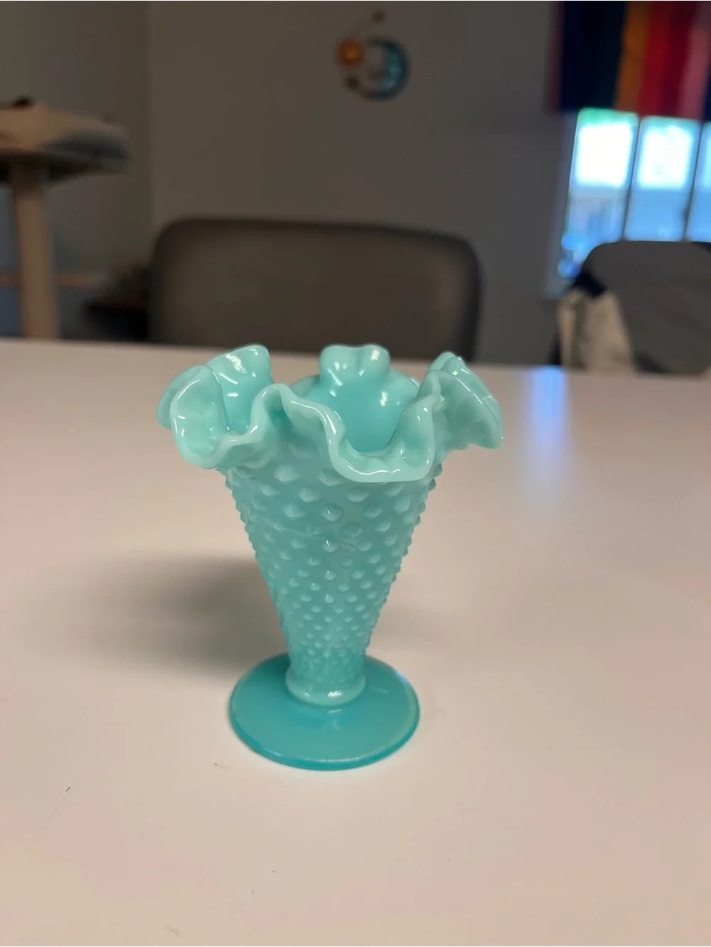 Fenton Turquoise milk glass trumpet base - Picture 2 of 8